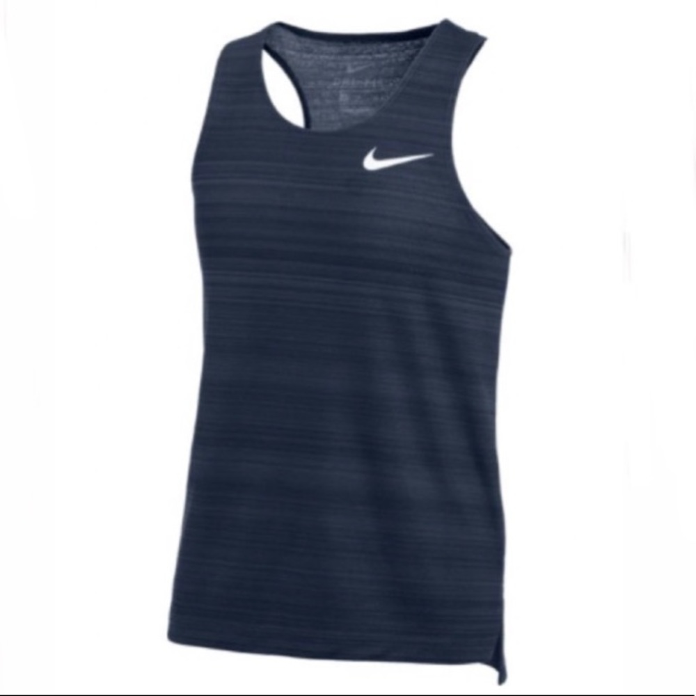 WOMEN’S NIKE STOCK DRY MILER SINGLET Women’s Running Singlet (Stock) Navy
